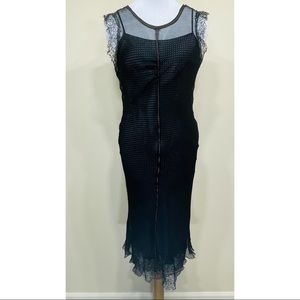 Gorgeous Markham 2 piece silk midi dress - polka dot & lace slip w/sheer overlay